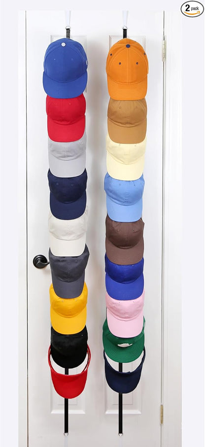 Perfect Curve CapRack | Over-The-Door Hat Organizer for Baseball Caps | 2 Straps, Holds 18-36 Adjustable Caps | Black