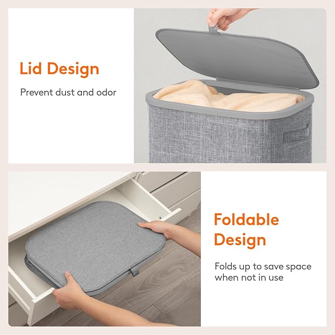 Lifewit 105L Large Laundry Basket with Lid, Laundry Hamper with Plastic Handles and Removable Bag, Foldable Tall Dirty Clothes Hampers for Laundry for Laundry Room, Bedroom, Bathroom, Dorm, Light Gray
