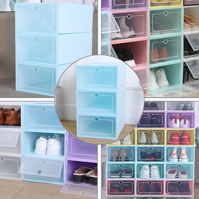 6pcs Shoes Case Window Design Stackable Cardboard Storage Boxes Easy to Find Your Shoes Keep Home Tidy