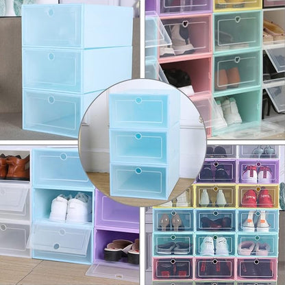 6pcs Shoes Case Window Design Stackable Cardboard Storage Boxes Easy to Find Your Shoes Keep Home Tidy