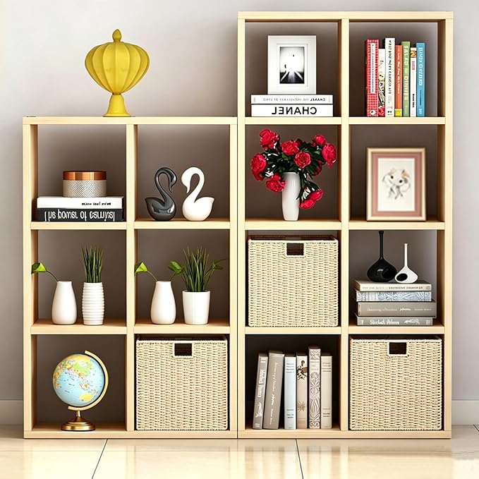 Vagusicc Wicker Storage Basket, Set of 2 Hand-Woven Paper Rope Storage Baskets, Foldable Cube Storage Organizer Bins, 11 Inch Wicker Storage Baskets for Shelves and Decor, Square Storage Basket, Beige