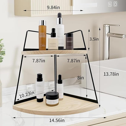 2 Tier Bathroom Counter Organizer,Standing Rack Cosmetic Holder,Wood Bathroom Organizer,Vanity Organizer Bathroom Counter Tray,for Bathroom,Bedroom (Black)