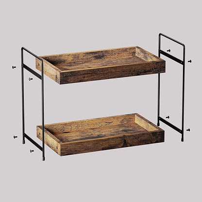 mahueeol 2 Tier Bathroom Counter Organizer Wood Bathroom Storage Shelf Spice Rack for Kitchen Countertop Vanity Tray Makeup Storage Coffee Station Organizer-Rustic Brown
