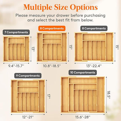 Lifewit Silverware Drawer Organizer, Expandable Utensil Tray for Kitchen, Flatware and Cutlery Holder, Wood Adjustable Storage for Spoons Forks Knives, 28-47 x 38cm, Natural