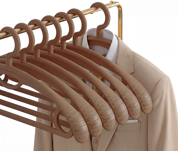 Plastic Clothes Hanger, Extra Thick Plastic Wide Shoulder Adult 360 Degrees Rotate Slip Resistant Standard Clothing Hanger Ideal for Everyday Use Brown 10 Pack