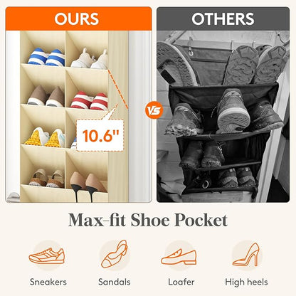 Lifewit 10 Tier Over the Door Shoe Organizer with 19 Large Deep Pockets, Fabric Hanging Shoes Shelf for Closet, Dorm Storage, Fit Up to 20 Pair Shoe Rack Holder for Sneakers, Boots, Beige