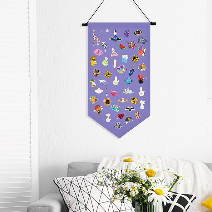 Kunyeah Wall Hanging Brooch Organizer Storage Case Colorful Canvas Pin Board Stand Enamel Pin Badge Hanging Holder Display Banner Earrings Collection Holder - Pins No Included (Purple)
