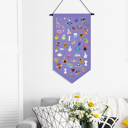 Kunyeah Wall Hanging Brooch Organizer Storage Case Colorful Canvas Pin Board Stand Enamel Pin Badge Hanging Holder Display Banner Earrings Collection Holder - Pins No Included (Purple)