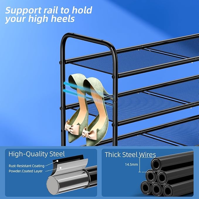 Standard Shoe Rack 3-Tier 32.5 Inches Wide,Shoe Organizer for Indoor Outdoor | Adjustable Metal Mesh Shelf Ideal for Home Entryway Closet & Garage Balcony | Black