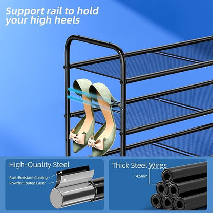 Standard Shoe Rack 3-Tier 32.5 Inches Wide,Shoe Organizer for Indoor Outdoor | Adjustable Metal Mesh Shelf Ideal for Home Entryway Closet & Garage Balcony | Black