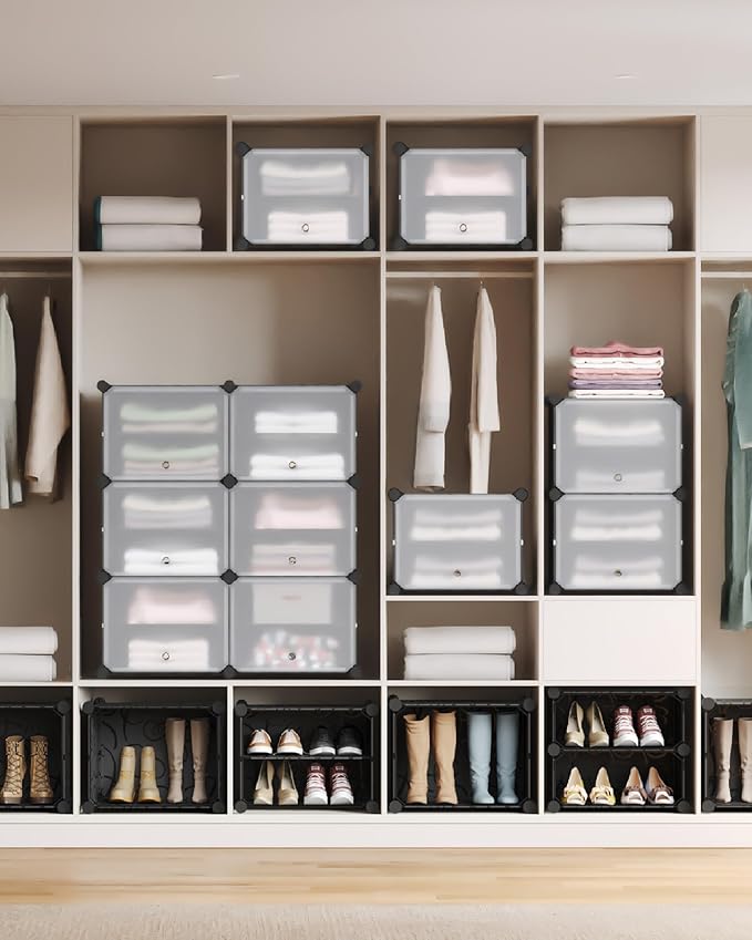 Mondeer Shoe Rack, Plastic Shoe Cabinet, 10 Levels, Shoe Rack Organiser Holds 40 Pairs of Shoes, Space Saving, for Hallway, Bedroom, Living Room, Entrance (Black)