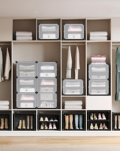 Mondeer Shoe Rack, Plastic Shoe Cabinet, 10 Levels, Shoe Rack Organiser Holds 40 Pairs of Shoes, Space Saving, for Hallway, Bedroom, Living Room, Entrance (Black)
