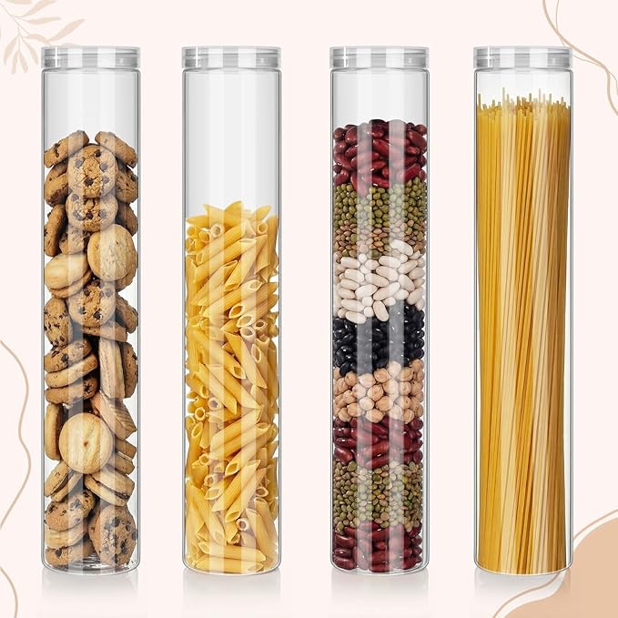 20 Pcs Plastic Jars with Lids 20 oz Plastic Food Storage Jar Spaghetti Containers Cylinder Containers with Screw on Lids for Dry Goods, Spice, Noodles, Spices and More(Clear)