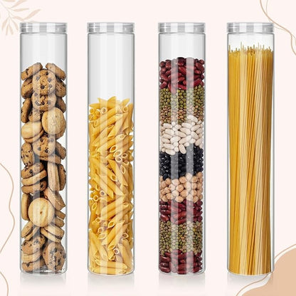 20 Pcs Plastic Jars with Lids 20 oz Plastic Food Storage Jar Spaghetti Containers Cylinder Containers with Screw on Lids for Dry Goods, Spice, Noodles, Spices and More(Clear)