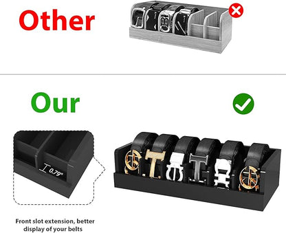 Belt Organizer for Drawer - Bamboo Belt Storage Organizer | Belt Rack for Closet Wall Mount Men Women Tie Sock Bra Scarf Ribbon (Black, 6 Grids)