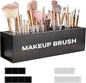 Suli Large Makeup Brush Holder Organizer, Wooden Cosmetic Brushes Storage with 4 Slots, Eyeliners Display Case for Vanity Desktop Bathroom Countertop -Black