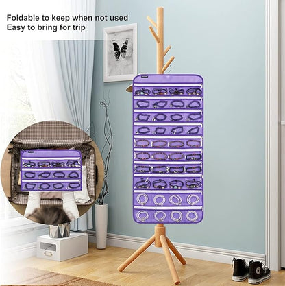 80 Zippered Pockets Hanging Jewelry Organizer for Holding Jewelries Dual-Sided Accessory Display Holder for Earrings Bracelets Rings (80 Zippered Pockets-Purple)
