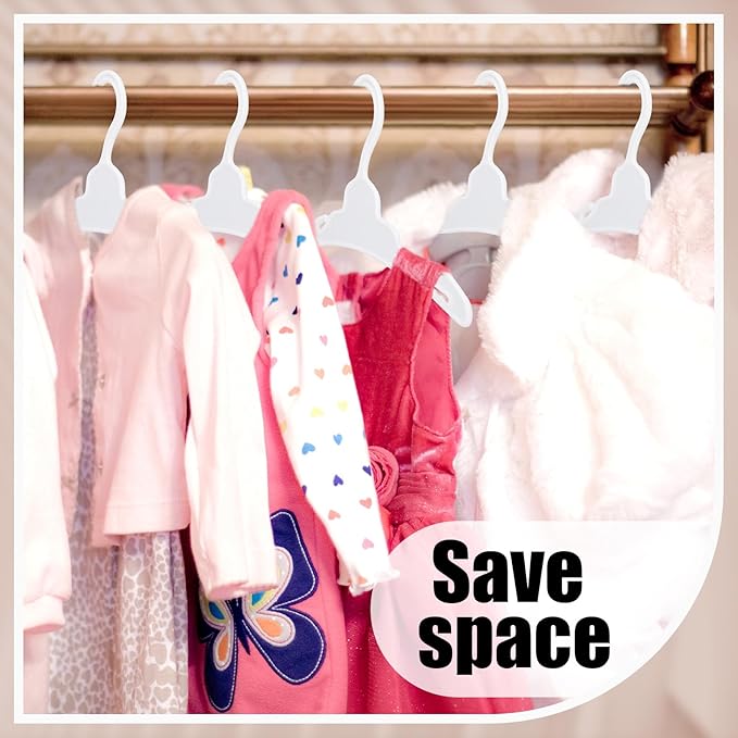 Soulchen 50 Pcs Doll Clothes Hangers for 18 Inch Dolls, White Plastic Clothes Hangers with Non-Slip Clips, Space-Saving Wardrobe Accessories for Gown Dress Outfit