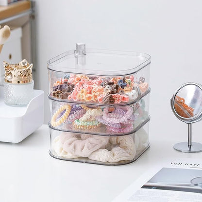 FABROK 3-Layer Hair Ties Organizer for Girls, Large Hair Accessories Storage Box for Clips, Scrunchies, Headbands, Rotating Bathroom and Vanity Container for Makeup Tools, Jewelry