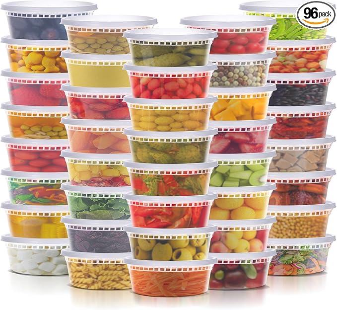WGCC Deli Containers with Lids 8oz- Disposable Soup Containers with Lids 48 Sets - Plastic Container with Lid, Food Container with Leakproof, BPA Free/Microwave/Freezer/Dishwasher Safe