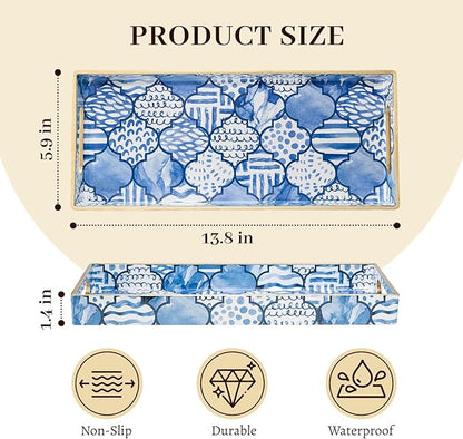 MAONAME Plastic Vanity Tray, Bathroom Counter Tray, Decorative Trays with Handles, Storage Dresser Trays Organizer for Toilet Tank, Jewelry, Makeup, 13.8" x 6" x 1.57"