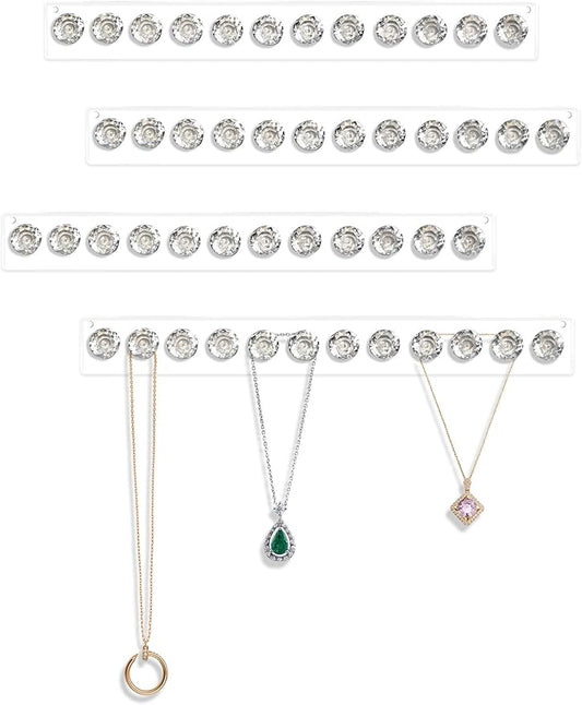 Mymazn 4 Pack Acrylic Necklaces Holder Hanging Jewelry Organizer Wall Mounted Necklace Hangers with 12 Hooks, Clear Jewelry Hangers for Necklace Organizer for Girls Women, Necklace Storage Organizer