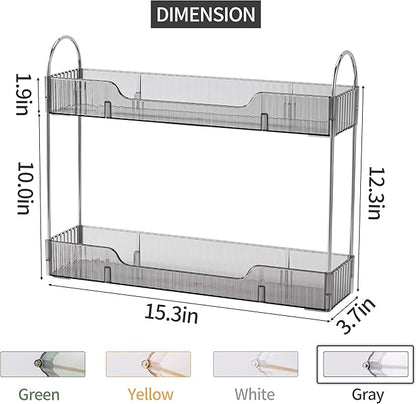 YCIA&DONE 2 Tiers Narrow Vanity Makeup Organizer, Bathroom Organizers Countertop Slim, Perfume Holder Skincare Storage Cosmetic Shelf Spice Rack, for Small Desktop Counter Space, Smoky Gray