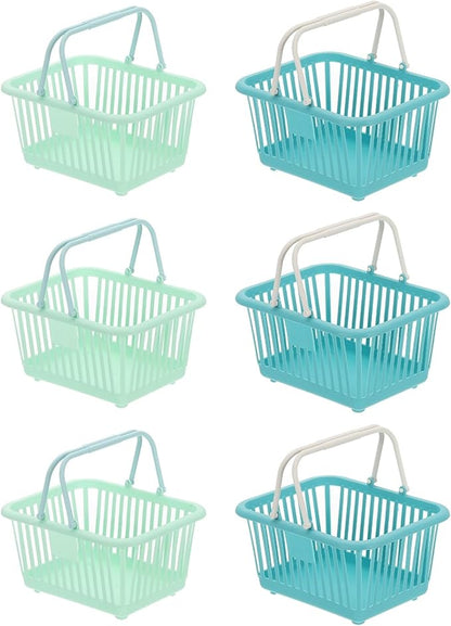PATIKIL 6PCS Mini Shopping Basket, Small Plastic Basket Mini Storage Basket Grocery Tiny with Handles Organizer Filtered Water for Organizing Toys Eggs Fruits Snacks,Green Cyan