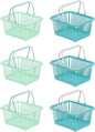 PATIKIL 6PCS Mini Shopping Basket, Small Plastic Basket Mini Storage Basket Grocery Tiny with Handles Organizer Filtered Water for Organizing Toys Eggs Fruits Snacks,Green Cyan
