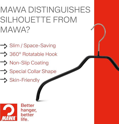 Mawa Clothing Hangers, Steel Hanger with Non-Slip Coating, for Shirts, Dresses, Camisoles, T-Shirts, 360-degree Rotatable Hook