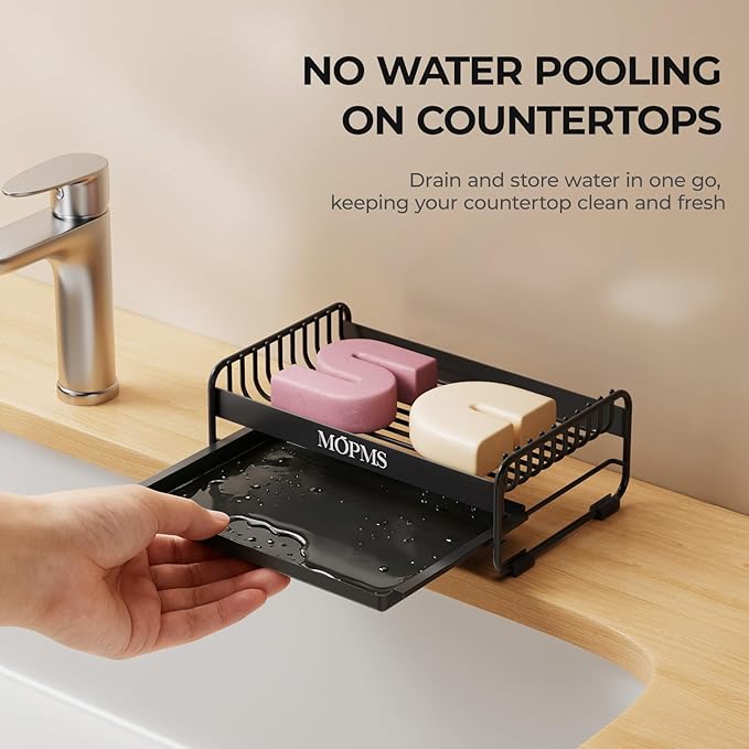 Soap Dish for Shower, Carbon Steel Bar Soap Holder with Drainage and Water Tray, Soap Saver for Bathroom, Kicthen Sink and Countertop