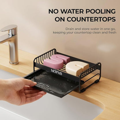 Soap Dish for Shower, Carbon Steel Bar Soap Holder with Drainage and Water Tray, Soap Saver for Bathroom, Kicthen Sink and Countertop