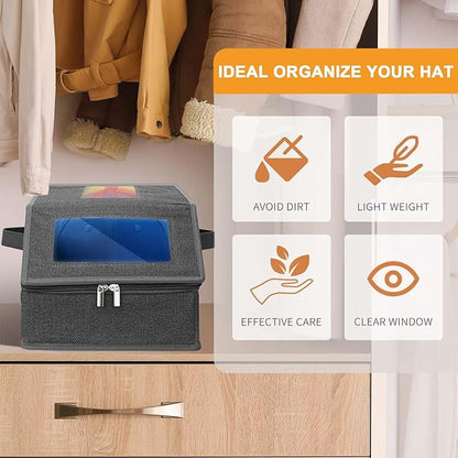 Xixter Stackable Hat Organizer for Baseball Caps- 2 PCS Featuring a Transparent Viewing Window, Hat Organizer for Closet, Holds up to 30 Caps, with Cardboard Inserts,Drak Grey