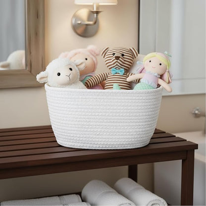 Sawysine 6 Pcs Storage Baskets Bulk for Organizing Cotton Rope Woven Basket with Handles for Gift Cloth Shelves Blanket Toys Living Room(White)