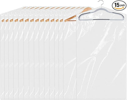 15 Pack (24 x 40 In) Plastic Clear Clothes Covers,Dry Cleaners Bags Hanging Clothing Covers Clear Garment Bags Hanging Dust-proof Clothing Protector Covers for Home Storage Clothing Stores & Travel.