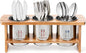 Lyellfe Silverware Holder for Countertop, Stainless Steel Cutlery Utensil Organizer with Bamboo Stand, Flatware Holder for Spoon, Fork, and Knife