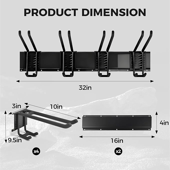 Garage Tool Organizer 32in - Heavy Duty Wall Mount Tool Storage Rack Load 350lb for Mop Rake Broom Shovel Folding Chair