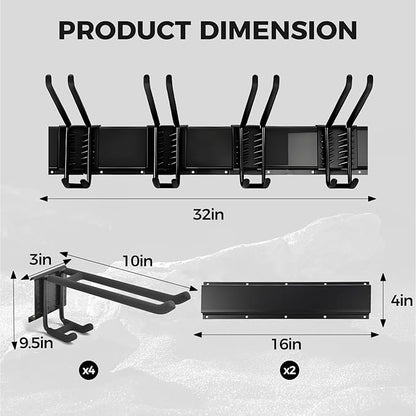 Garage Tool Organizer 32in - Heavy Duty Wall Mount Tool Storage Rack Load 350lb for Mop Rake Broom Shovel Folding Chair
