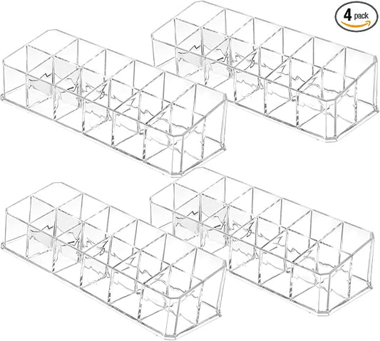 4 PCS Acrylic Lipstick Organizer, Lipstick Holder, 12-Slot Lip Gloss Holder, Beauty Makeup Storage Display Cosmetic Organizer