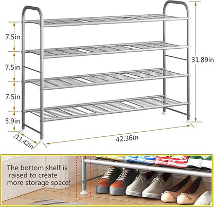 LINZINAR Shoe Rack 4 Tier Storage Organizer for Closet Entryway Metal Grey