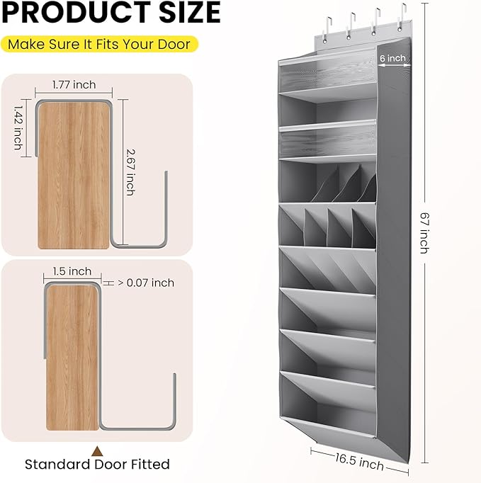 Mefirt 16-20 Pairs Over the Door Shoe Organizer, Clear Pockets Shoe Rack for Closet Door, Hanging Shoe Rack for Boots, Behind the Door Shoe Holder Fit All the Family's Sneakers, Boots, Heels, Grey