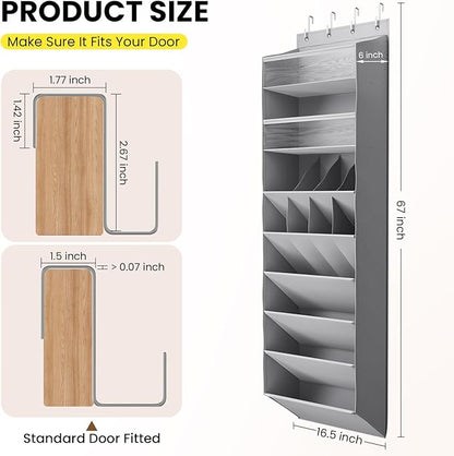 Mefirt 16-20 Pairs Over the Door Shoe Organizer, Clear Pockets Shoe Rack for Closet Door, Hanging Shoe Rack for Boots, Behind the Door Shoe Holder Fit All the Family's Sneakers, Boots, Heels, Grey