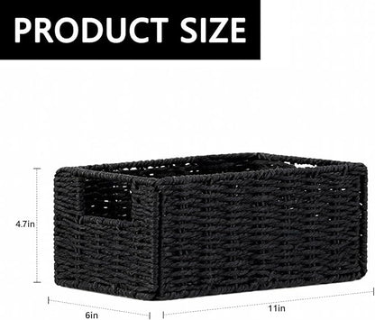 Small Wicker Baskets, Wicker Woven Storage Basket Toilet Paper Baskets with Handles, Towel Basket for Bathroom Organizing Shelves (Black)