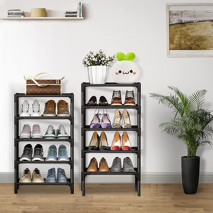 Shoe Rack - 10 Tiers Shoe Organizer with Detachable Fabric Shelves & Metal Frame, Up to 20-25 Pairs Narrow Tall Shoe Rack for Closet, Entryway, 17.7" x 11.0" x 63"