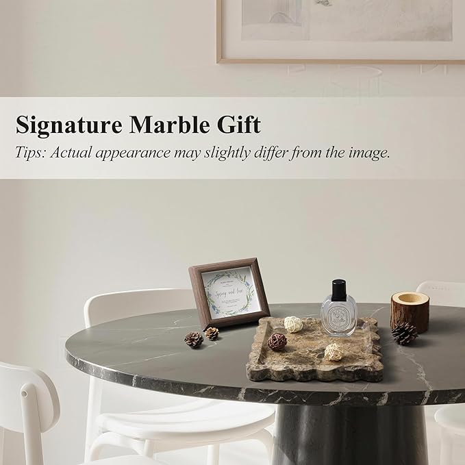 Square Marble Vanity Tray with Scalloped Edge - Natural Marble Perfume Tray Decor for Dresser, Vanity, Kitchen, Home Decor, Decorative Square Stone Tray - Brown 8 * 8 inch