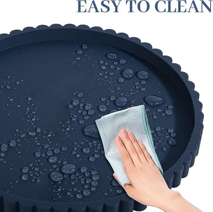 Round Bathroom Tray Silicone Kitchen Counter Decor Vanity Organizer Decorative Coffee Table Tray for Perfume, Candle, Soap Dish, 9 Inch, Dark Blue