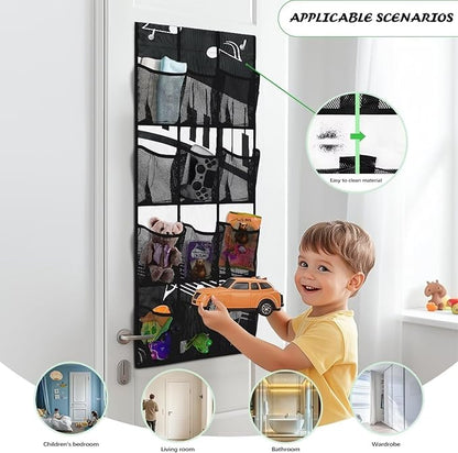 12-Pocket Over the Door Hanging Storage Organizer,Space-Saving Hanging Rack for Shoes, Toys, Spices, Non-Woven Fabric with PVC Windows,Music Note
