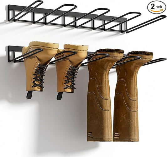 zacurter Boot Rack, Wader Hangers for Boot, Metal Wall Mounted Shoe Rack, 4 Pair Boot Organizer Rack for Tall Boots and Cowboy Boot, Boot Trays for Entryway,Garage (2 Pack), black