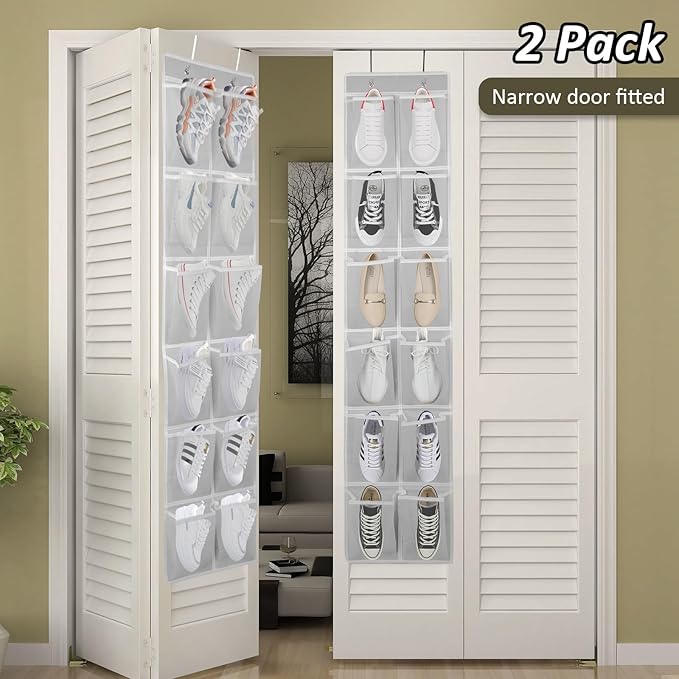 GOMAJI 2PK Over the Door 12 Pocket Hanging Shoe Organizer