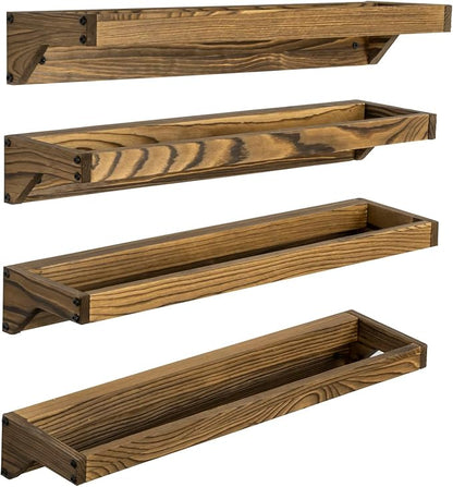 MyGift Set of 4 Rustic Burnt Solid Wood Hanging Shoe Storage Organizer Racks, Wall Mounted Space Saving Footwear Holder for Closet, Mudroom, Entryway, Holds 8 Pairs